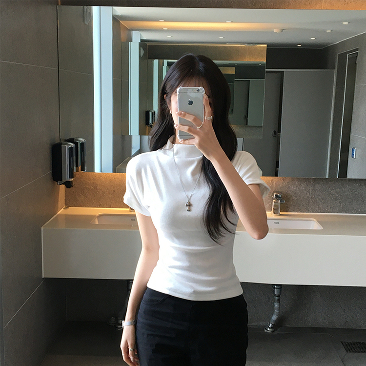 마른핏 보장 유리 반목 울 반팔 니트 티셔츠 팔뚝소멸 여리핏 반폴라 기본 반팔티 슬림핏 봄 상의 6color 아이보리