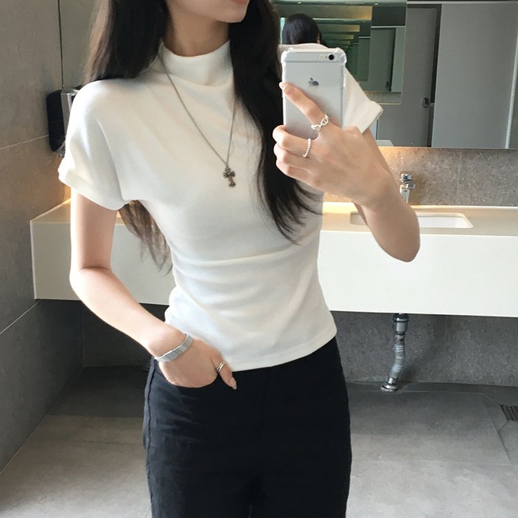 마른핏 보장 유리 반목 울 반팔 니트 티셔츠 팔뚝소멸 여리핏 반폴라 기본 반팔티 슬림핏 봄 상의 6color 아이보리