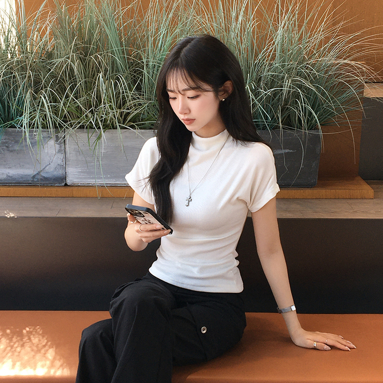 마른핏 보장 유리 반목 울 반팔 니트 티셔츠 팔뚝소멸 여리핏 반폴라 기본 반팔티 슬림핏 봄 상의 6color 아이보리