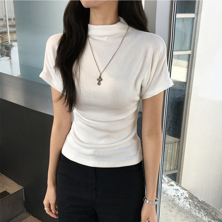 마른핏 보장 유리 반목 울 반팔 니트 티셔츠 팔뚝소멸 여리핏 반폴라 기본 반팔티 슬림핏 봄 상의 6color 아이보리