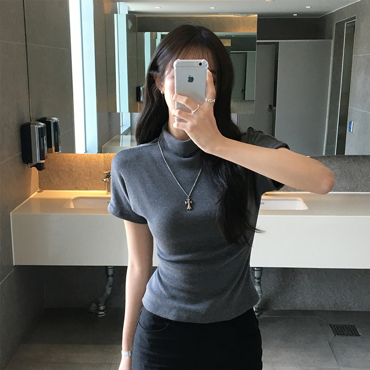 마른핏 보장 유리 반목 울 반팔 니트 티셔츠 팔뚝소멸 여리핏 반폴라 기본 반팔티 슬림핏 봄 상의 6color 차콜