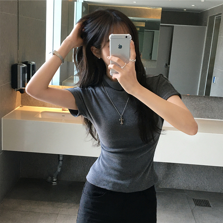 마른핏 보장 유리 반목 울 반팔 니트 티셔츠 팔뚝소멸 여리핏 반폴라 기본 반팔티 슬림핏 봄 상의 6color 차콜