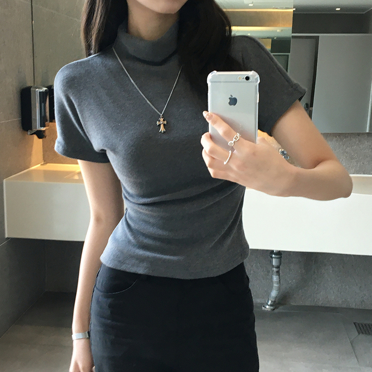 마른핏 보장 유리 반목 울 반팔 니트 티셔츠 팔뚝소멸 여리핏 반폴라 기본 반팔티 슬림핏 봄 상의 6color 차콜