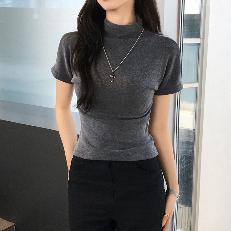 마른핏 보장 유리 반목 울 반팔 니트 티셔츠 팔뚝소멸 여리핏 반폴라 기본 반팔티 슬림핏 봄 상의 6color 차콜