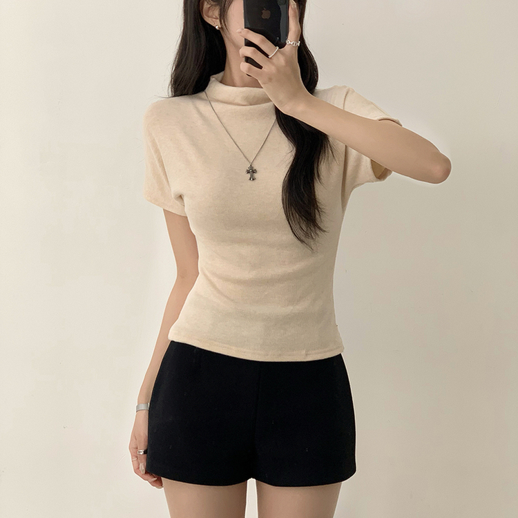 마른핏 보장 유리 반목 울 반팔 니트 티셔츠 팔뚝소멸 여리핏 반폴라 기본 반팔티 슬림핏 봄 상의 6color 오트밀