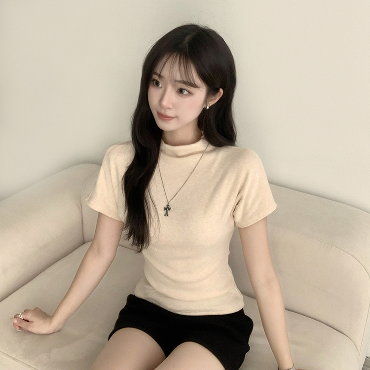 마른핏 보장 유리 반목 울 반팔 니트 티셔츠 팔뚝소멸 여리핏 반폴라 기본 반팔티 슬림핏 봄 상의 6color 오트밀