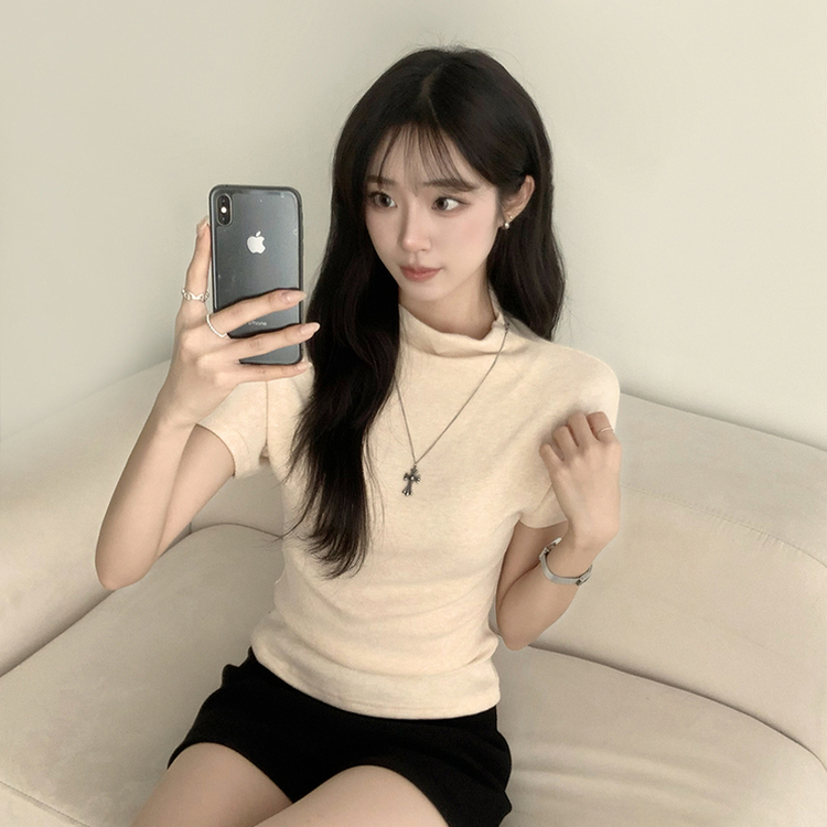 마른핏 보장 유리 반목 울 반팔 니트 티셔츠 팔뚝소멸 여리핏 반폴라 기본 반팔티 슬림핏 봄 상의 6color 오트밀