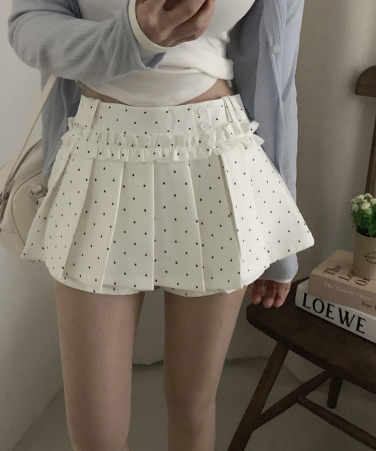 ドットフリルミニスカートパンツ IVORY