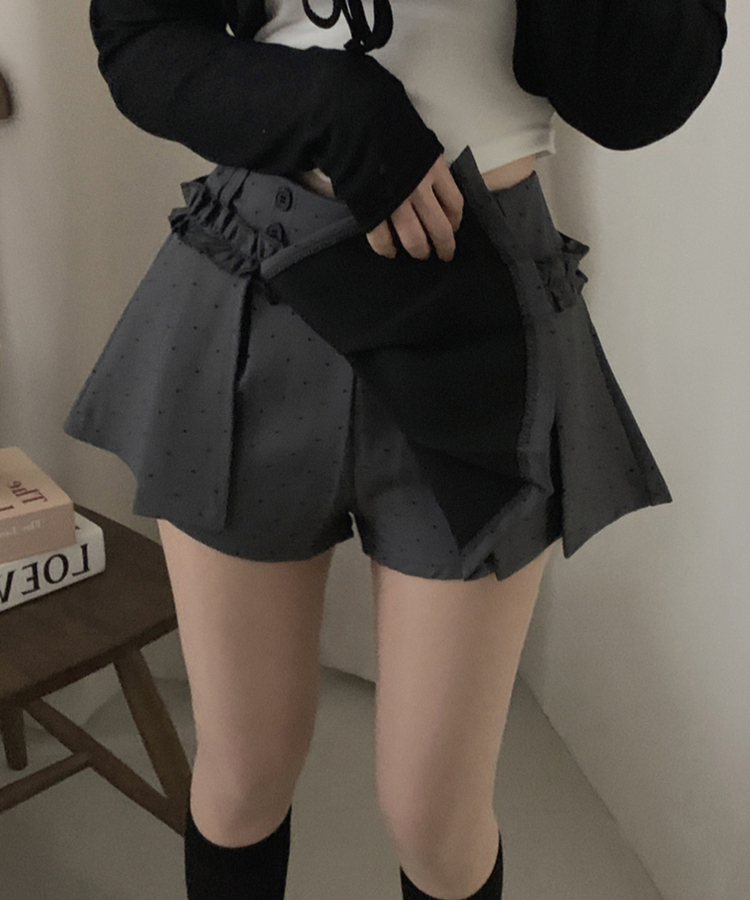 ドットフリルミニスカートパンツ GREY