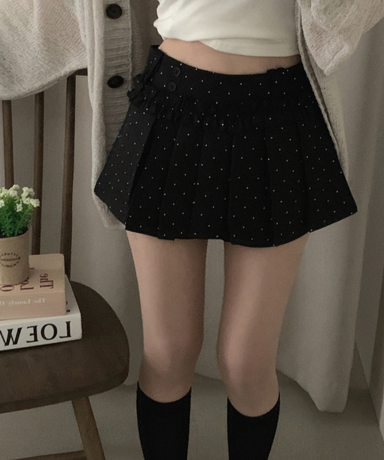 ドットフリルミニスカートパンツ BLACK