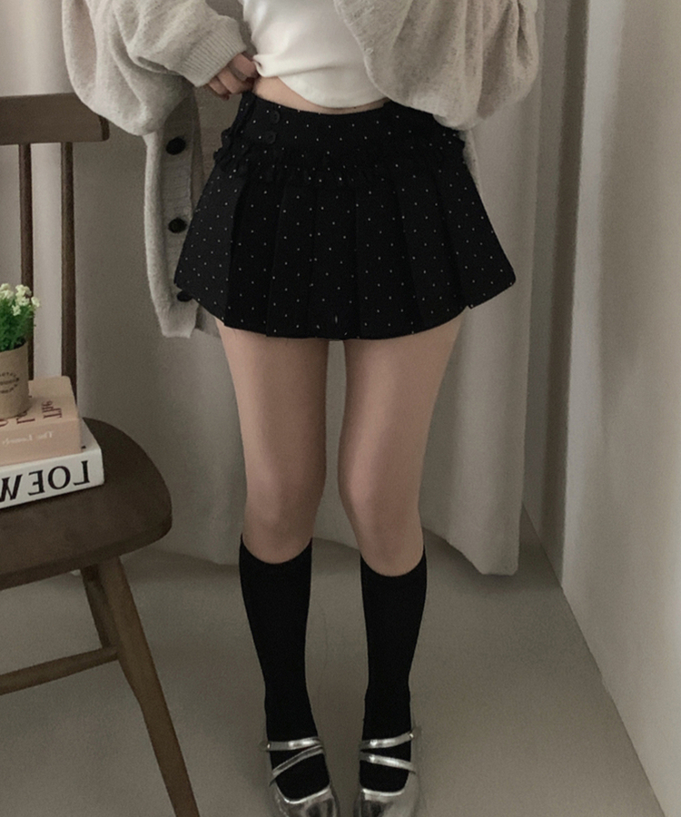 ドットフリルミニスカートパンツ BLACK