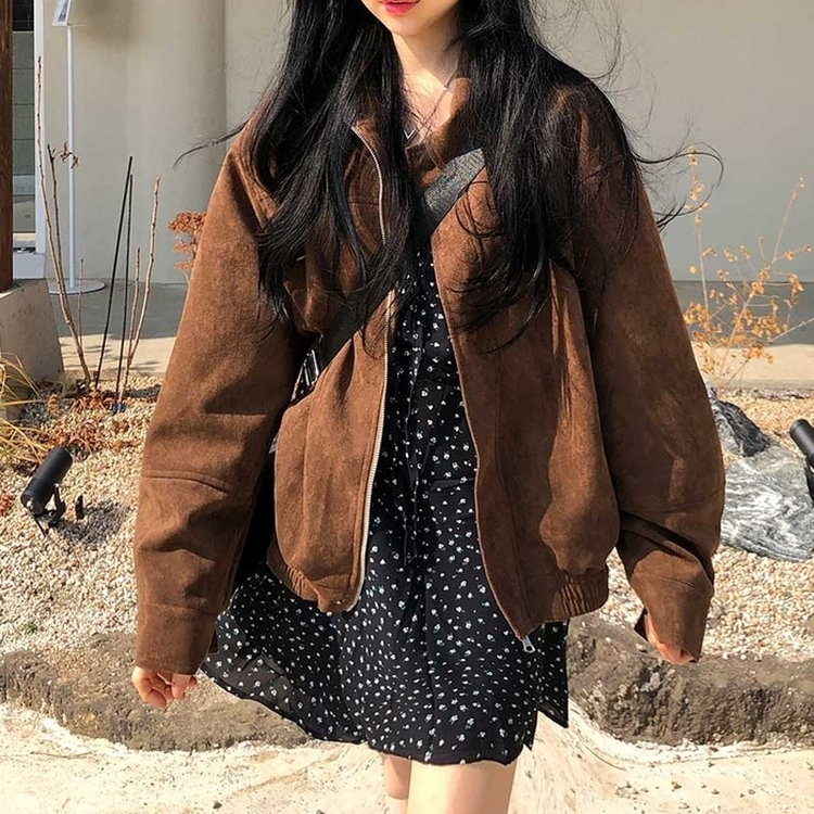 シンプルオーバースエードジャケット BROWN