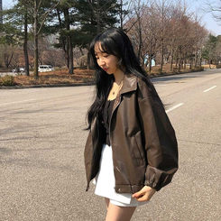 ルーズフィットデイリーレザー調ジャケット CHESTNUT BROWN