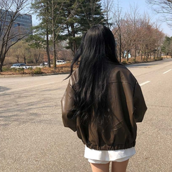 ルーズフィットデイリーレザー調ジャケット CHESTNUT BROWN