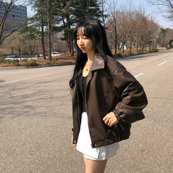 ルーズフィットデイリーレザー調ジャケット CHESTNUT BROWN