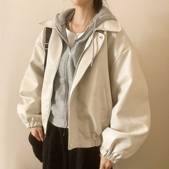 ルーズフィットデイリーレザー調ジャケット IVORY