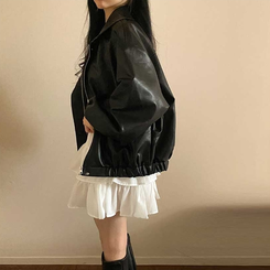 ルーズフィットデイリーレザー調ジャケット BLACK