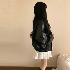 ルーズフィットデイリーレザー調ジャケット BLACK