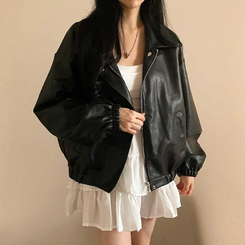 ルーズフィットデイリーレザー調ジャケット BLACK