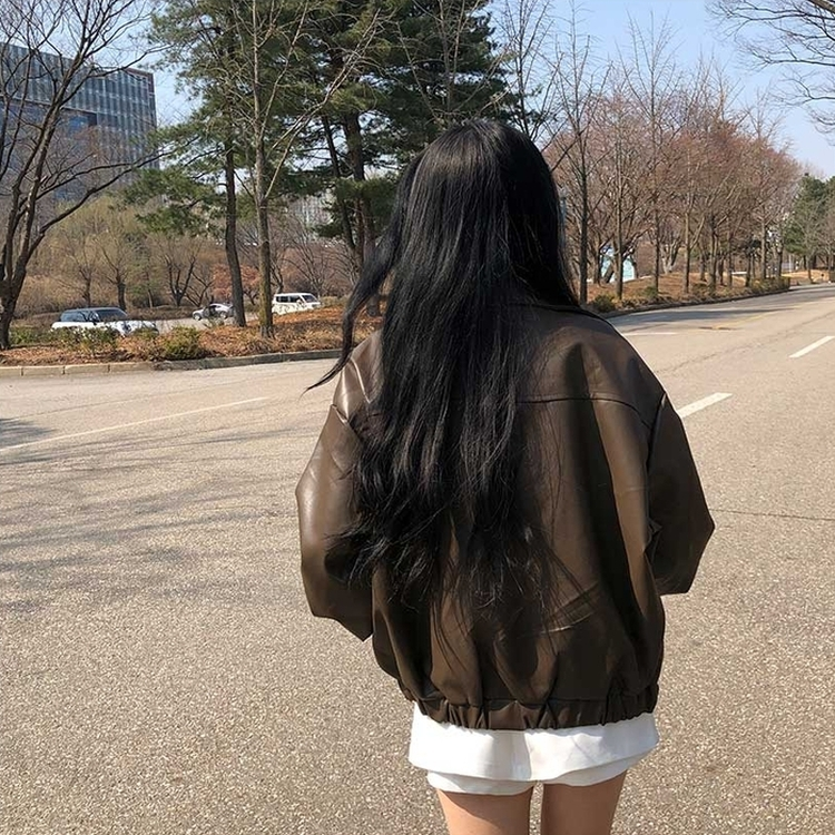 ルーズフィットデイリーレザー調ジャケット CHESTNUT BROWN