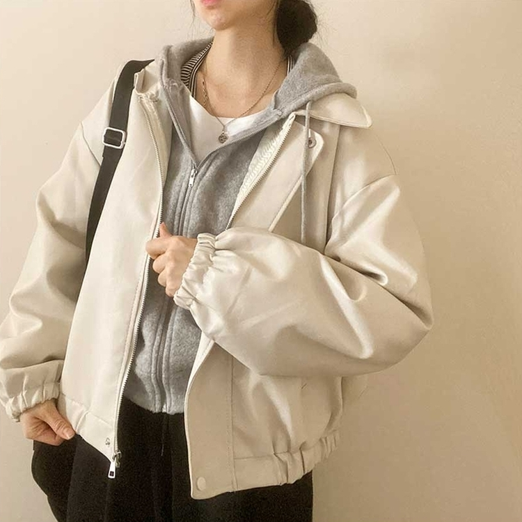 ルーズフィットデイリーレザー調ジャケット IVORY