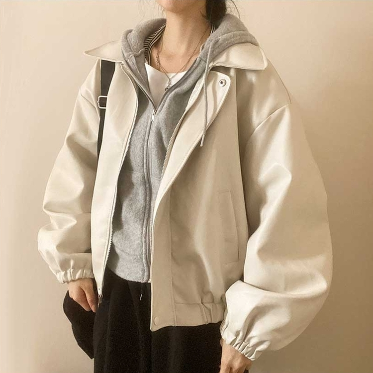 ルーズフィットデイリーレザー調ジャケット IVORY