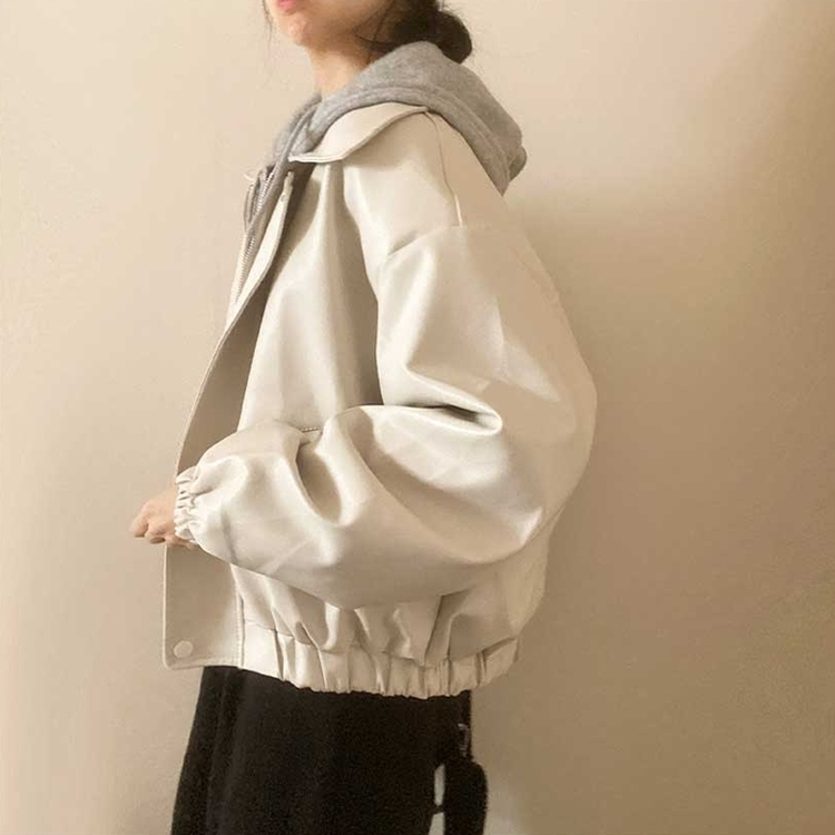 ルーズフィットデイリーレザー調ジャケット IVORY