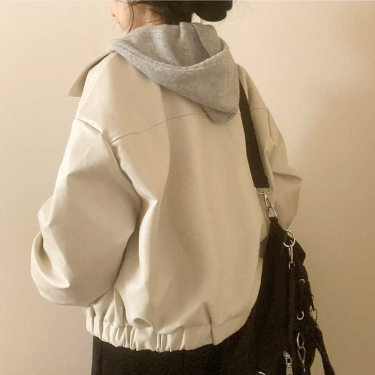 ルーズフィットデイリーレザー調ジャケット IVORY