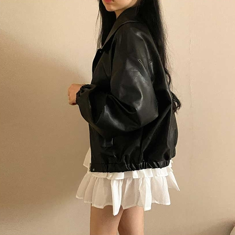 ルーズフィットデイリーレザー調ジャケット BLACK