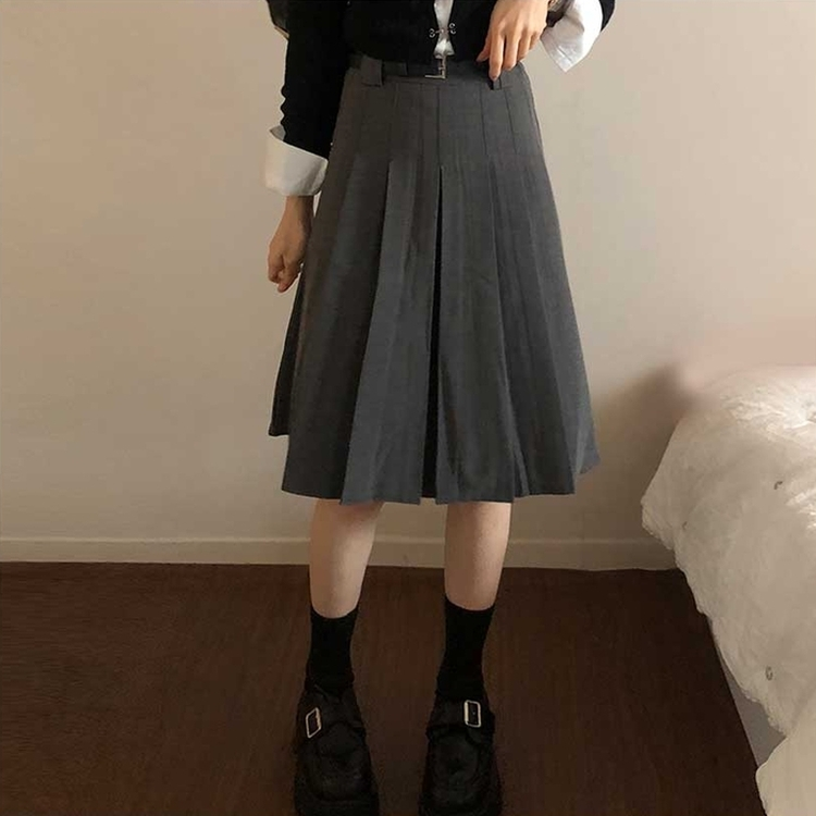 【ベルト付き】プリーツミディベルトスカート GREY