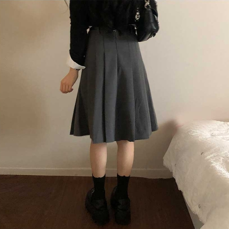 【ベルト付き】プリーツミディベルトスカート GREY