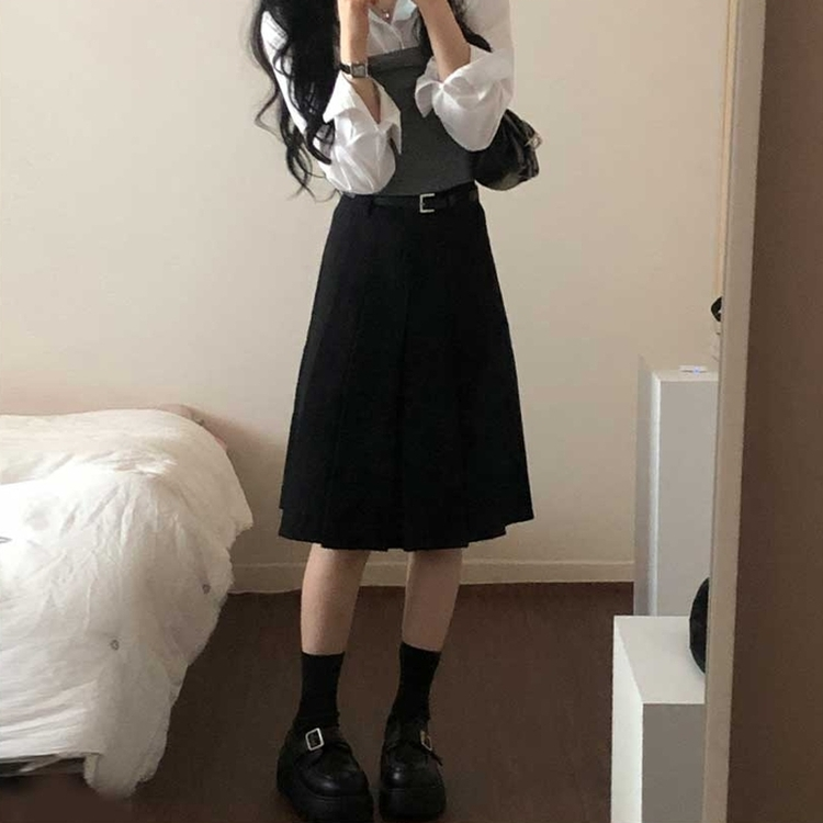 【ベルト付き】プリーツミディベルトスカート BLACK
