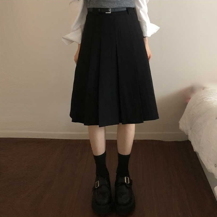 【ベルト付き】プリーツミディベルトスカート BLACK