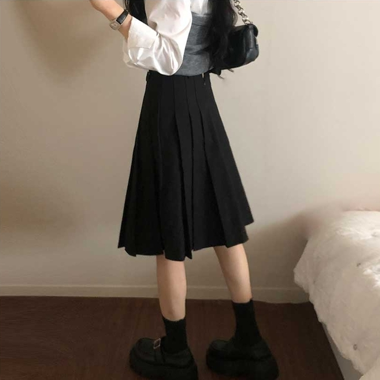 【ベルト付き】プリーツミディベルトスカート BLACK