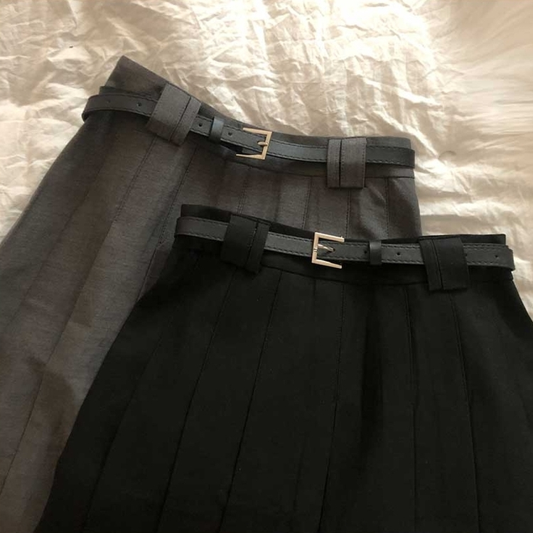 【ベルト付き】プリーツミディベルトスカート