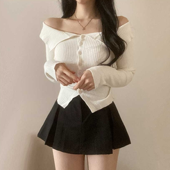 ビックカラーオフショルダーリブニット(5color) BEIGE