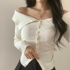 ビックカラーオフショルダーリブニット(5color) BEIGE