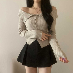 ビックカラーオフショルダーリブニット(5color) DEEP BEIGE