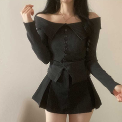 ビックカラーオフショルダーリブニット(5color) CHARCOAL