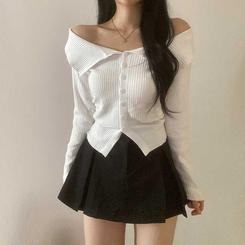 ビックカラーオフショルダーリブニット(5color) IVORY