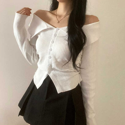 ビックカラーオフショルダーリブニット(5color) IVORY