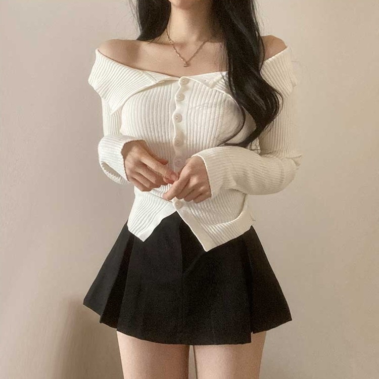 ビックカラーオフショルダーリブニット(5color) BEIGE