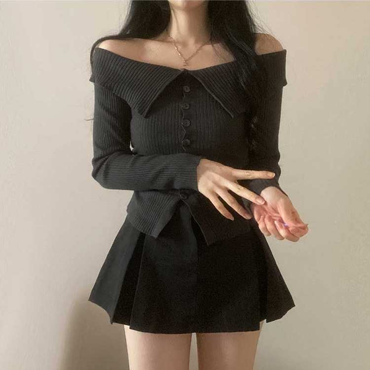 ビックカラーオフショルダーリブニット(5color) CHARCOAL