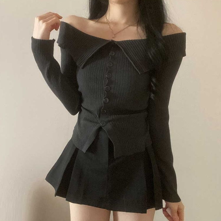 ビックカラーオフショルダーリブニット(5color) CHARCOAL