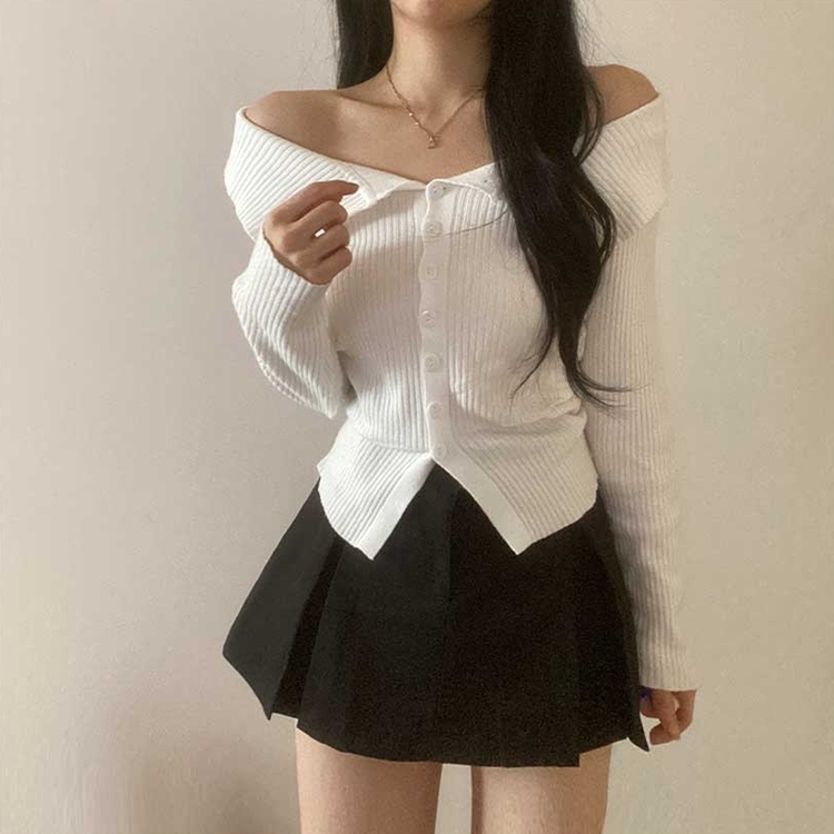 ビックカラーオフショルダーリブニット(5color) IVORY