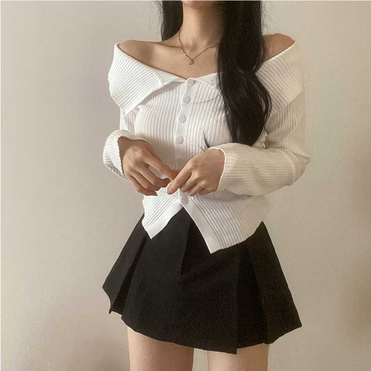 ビックカラーオフショルダーリブニット(5color) IVORY