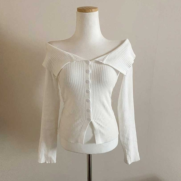 ビックカラーオフショルダーリブニット(5color)