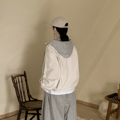 レイヤードストリングフードジップアップ IVORY