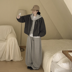 レイヤードストリングフードジップアップ KHAKI