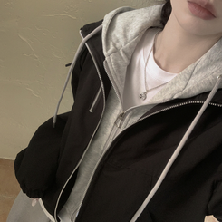 レイヤードストリングフードジップアップ BLACK